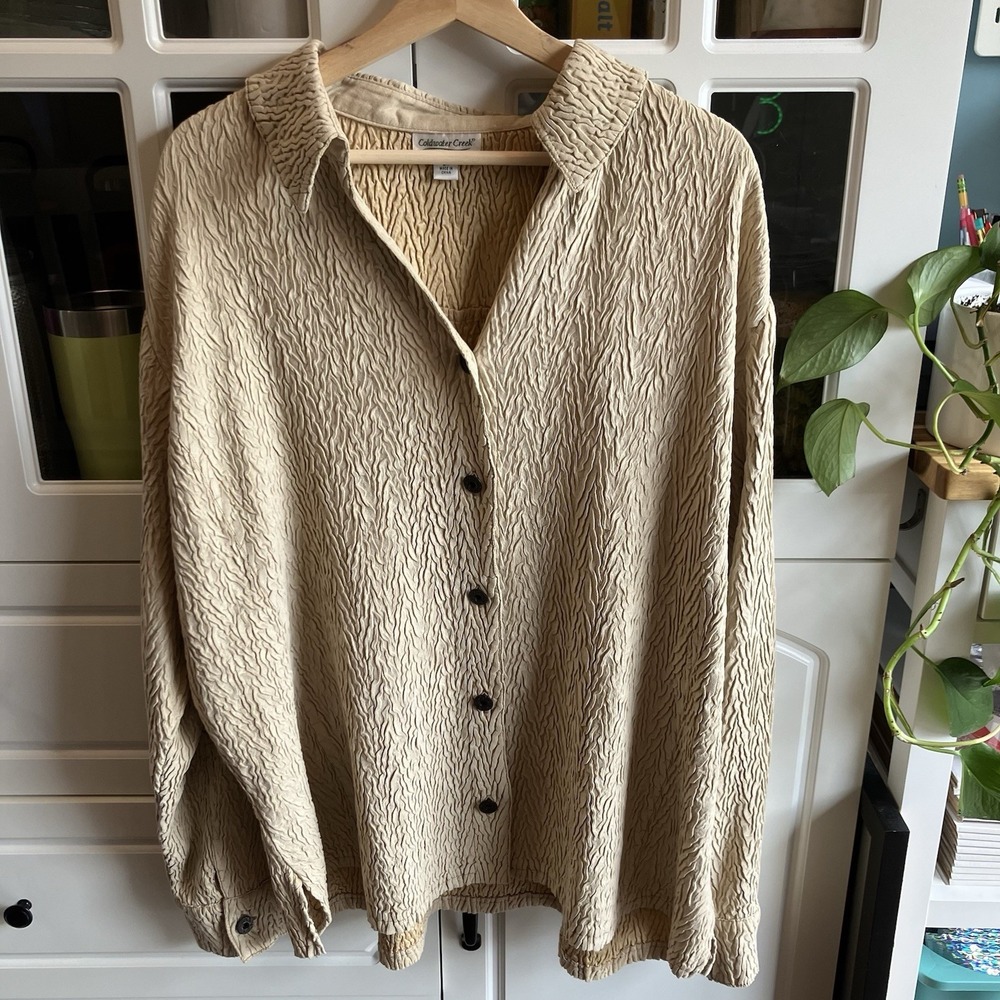 Coldwater Creek Womens 2X Beige Crinkle Suede Shirt Jacket Shacket